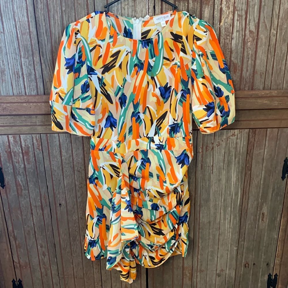 Women's Vestique Semi Formal Orange Ruffle Smocked Preppy Mini Dress S Small